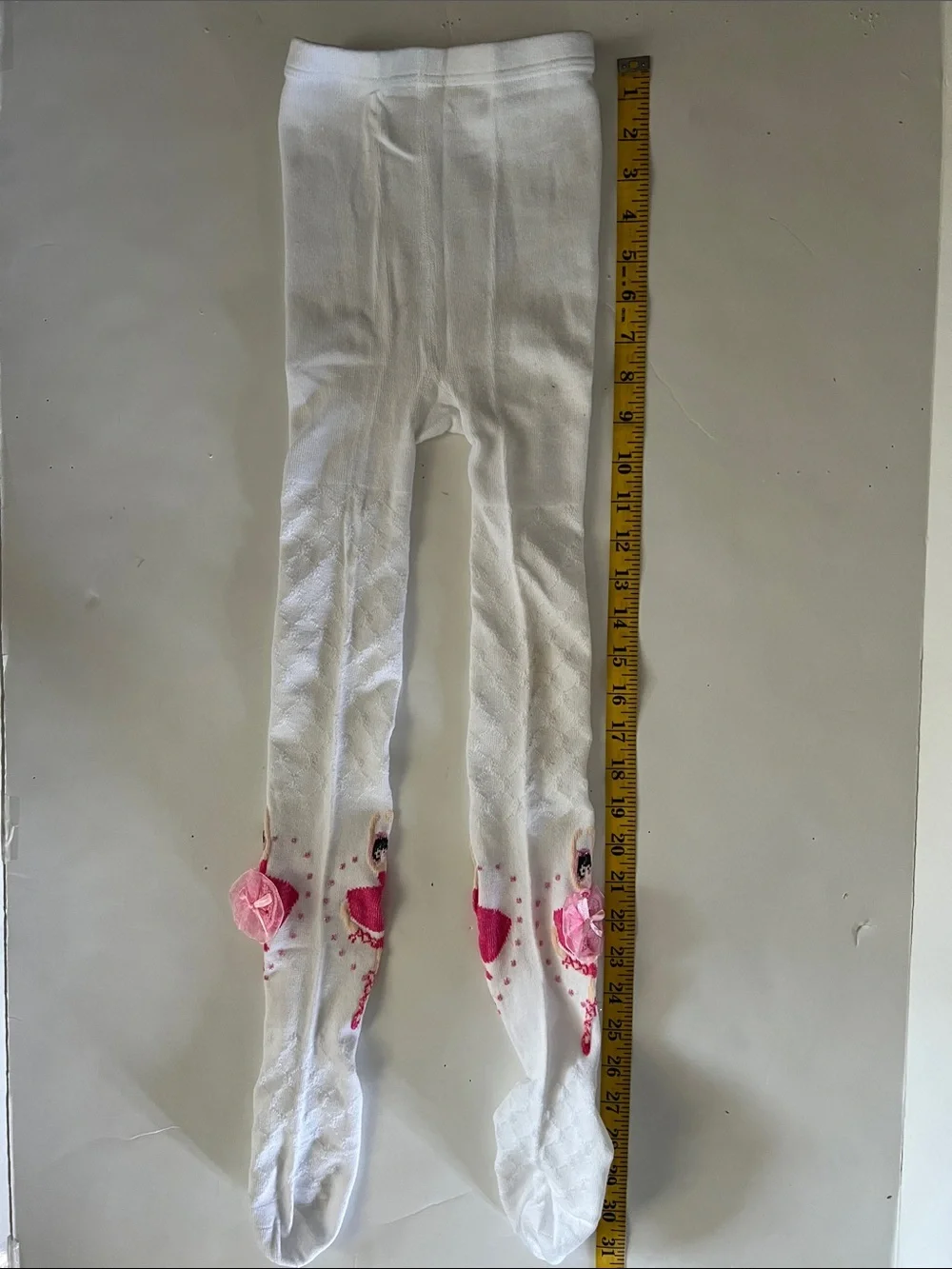 Girls White Tights with Pink Ballet Appliqué